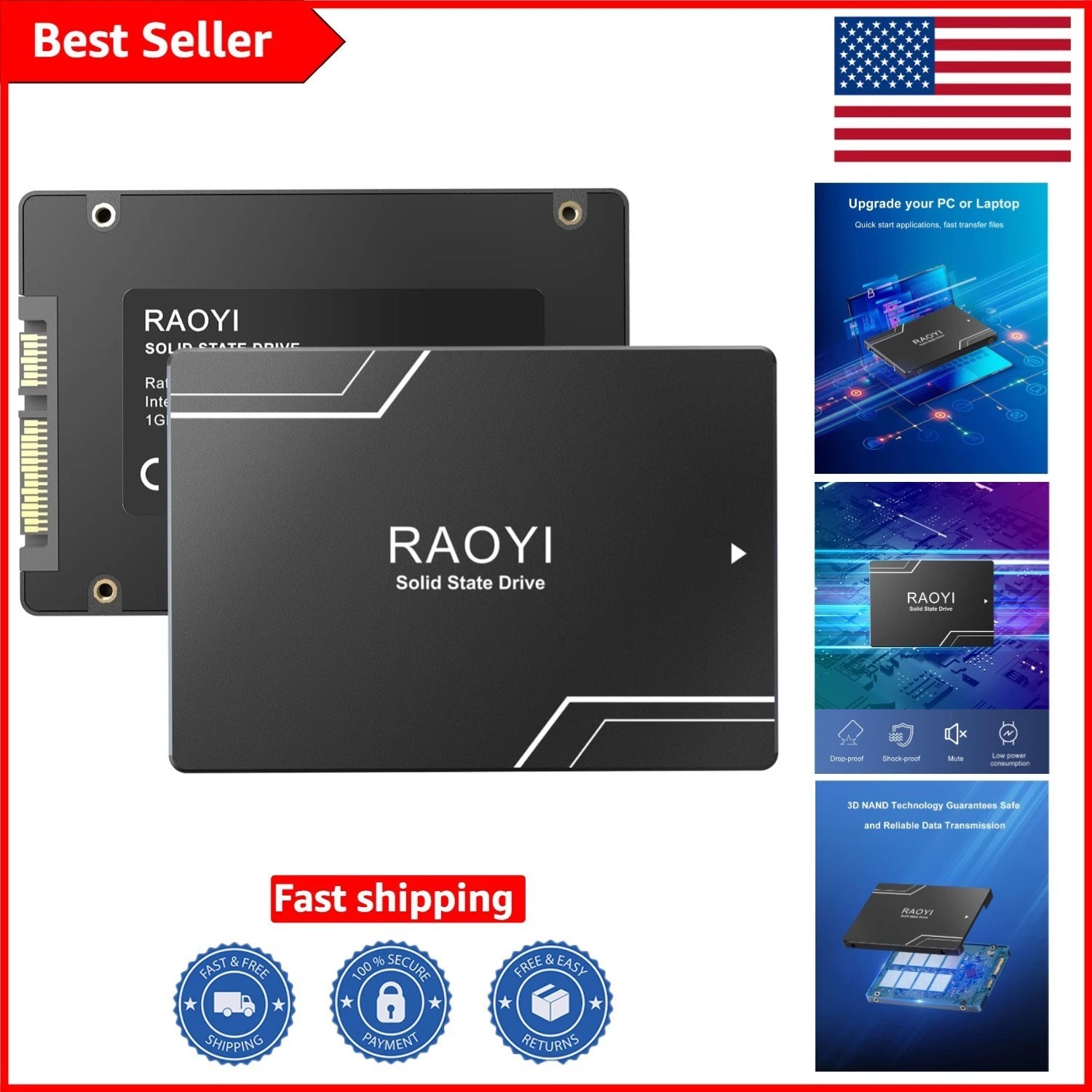 128GB 2.5” Solid State Drive - Shock Resistant SATA III SSD for PCs & Laptops