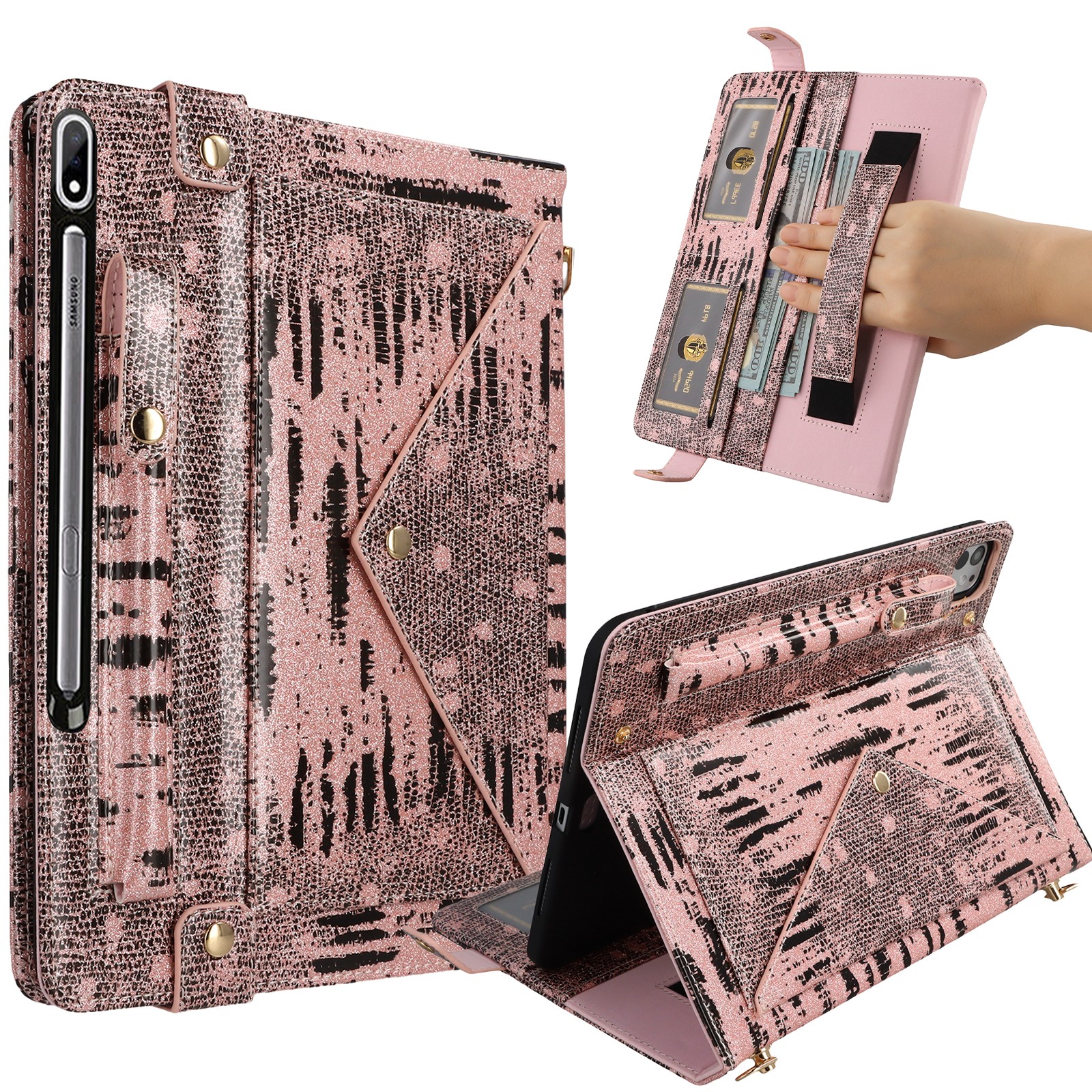 Crossbody PU Leather Flip Wallet Tablet Case For Galaxy Tab S9+/S9 FE+/S8+/S7+