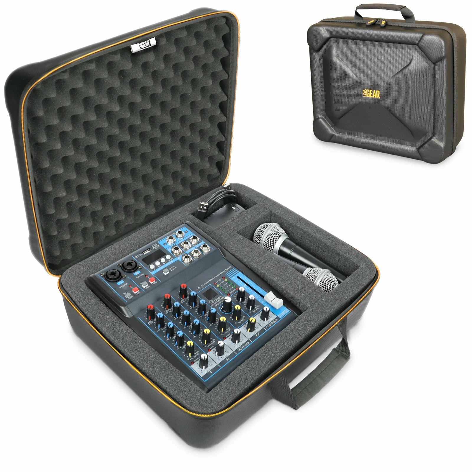 USA GEAR Hard Shell Mixer Case Compatible with Pyle Mixer, Microphones, and More