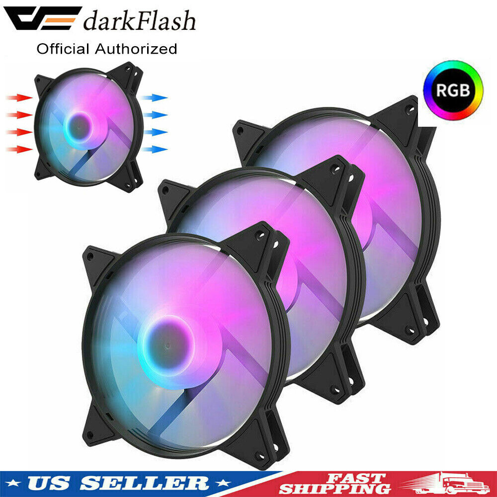 3Pack Black Frame 120mm RGB LED PC Computer Case Cooling Fan Quiet Colorful