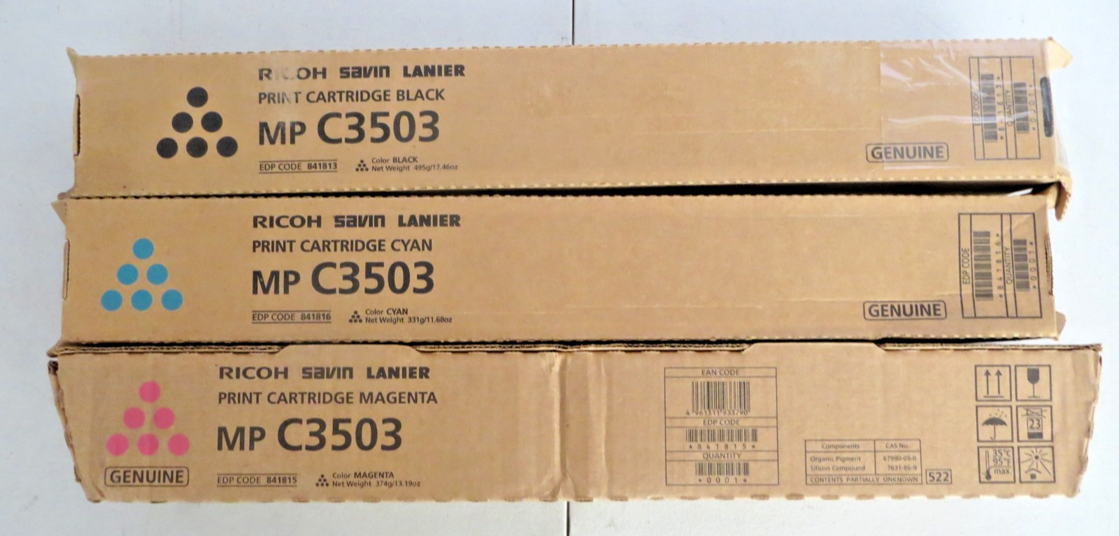 Genuine Ricoh Savin Lanier MP C3503 841813 841815 841816 BMY Print Cartridges