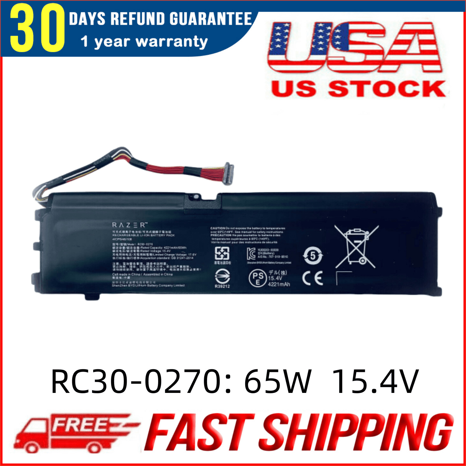 New Genuine RC30-0270 Battery For Razer Blade 15 Base 2018 2019 RZ09-0270 US