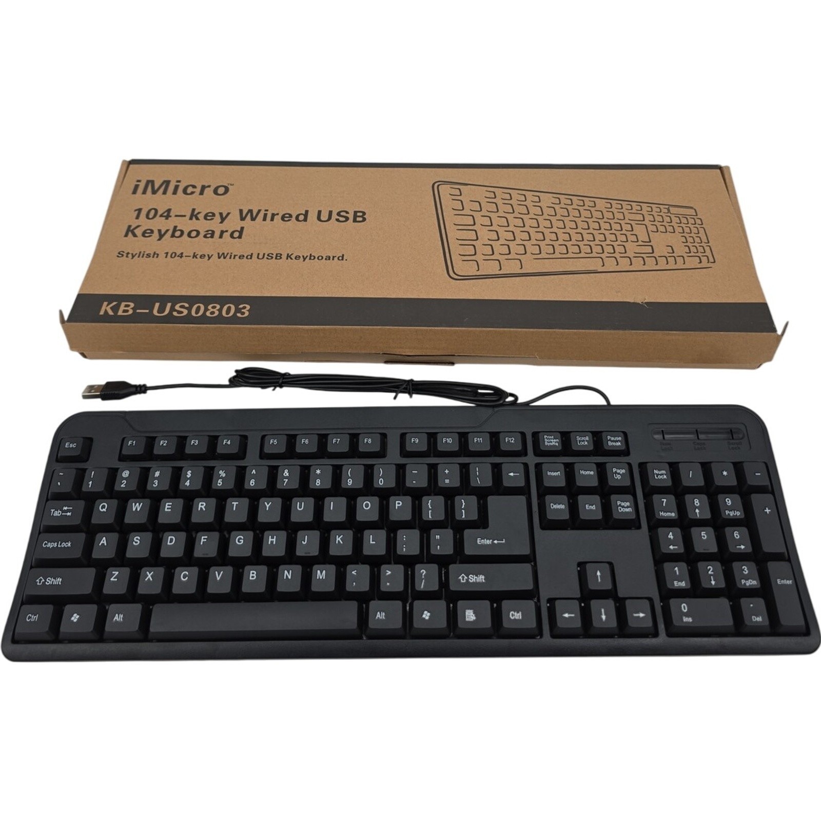 iMicro KB-US0803 104-Key Wired USB Keyboard Black Standard Full Size Plug & Play