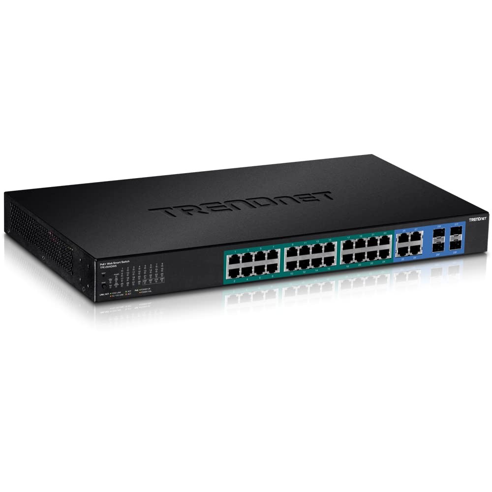 TRENDnet 28-Port 24 x Gigabit | 4 x Shared (RJ-45 or SFP), Black