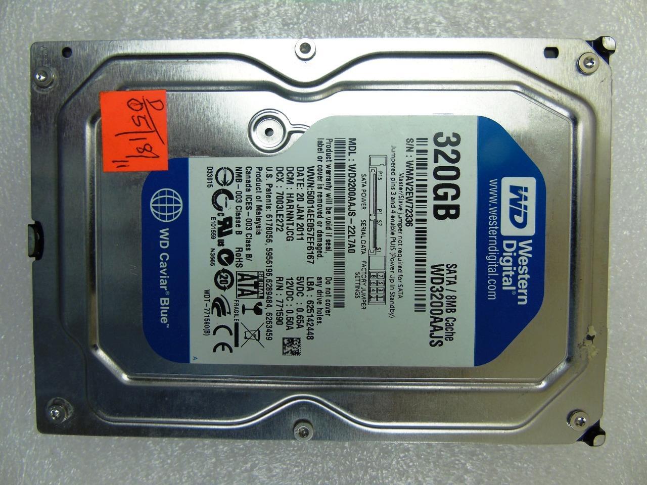 Western Digital WD3200AAJS-22L7A0 DCM: HARNNTJCG, 20JAN2011, SATA HDD 320GB