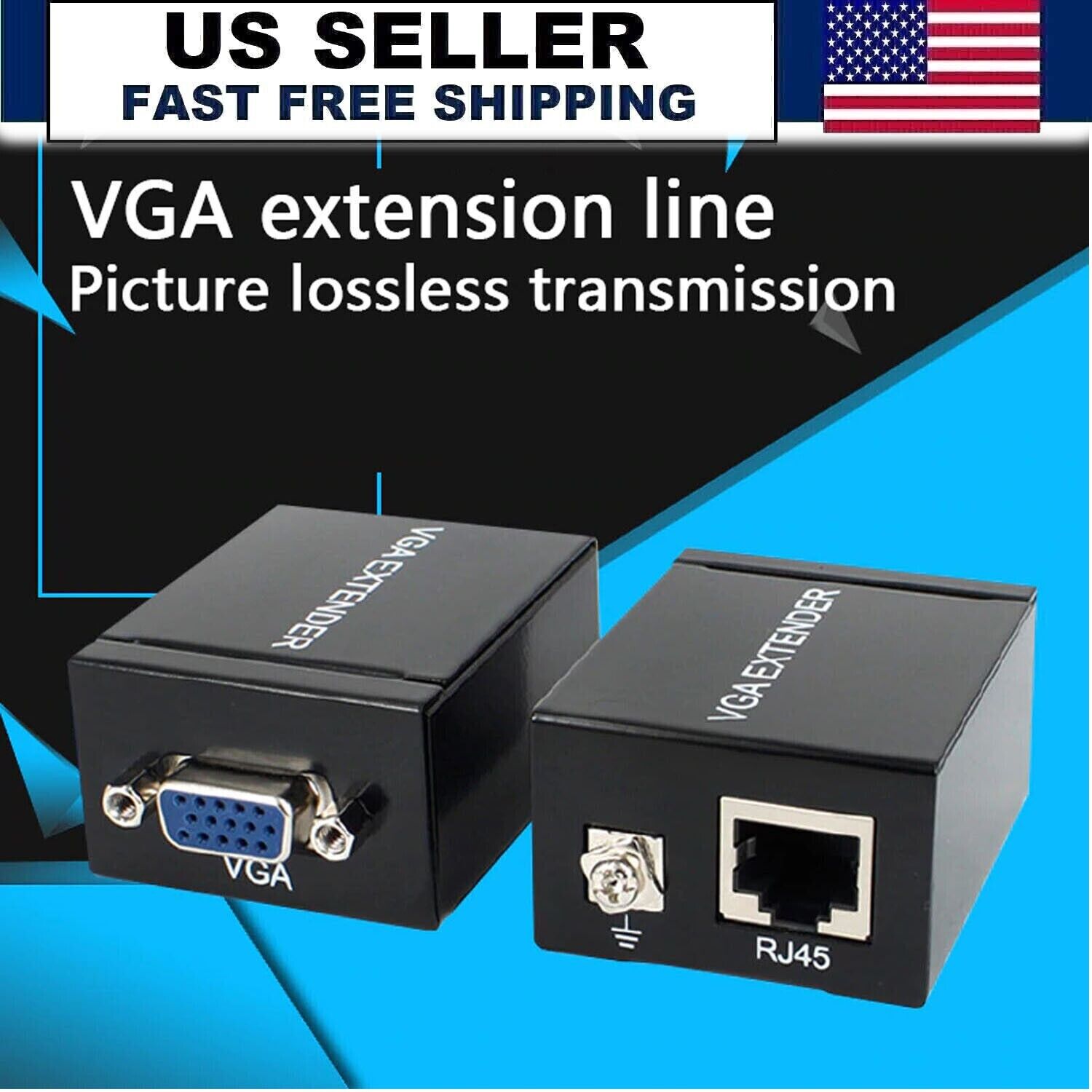 VGA Over Network Cable Adapter Extender Repeater RJ45 Cat5e Cat6 60M 1080P USA
