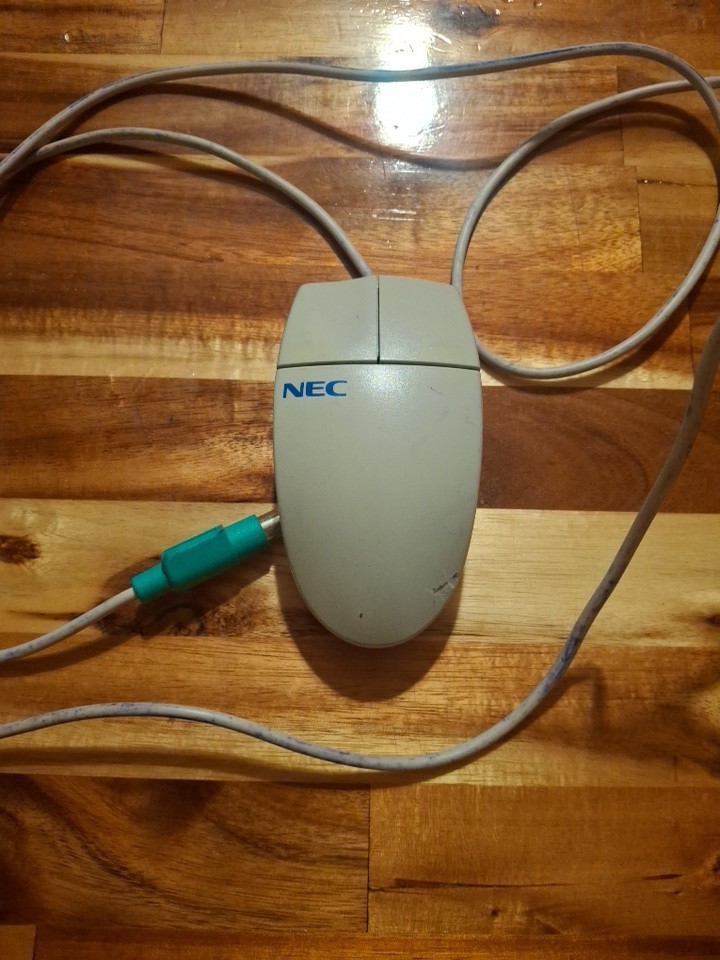 Vintage NEC 2-Button Clicker Mouse Model: M-S34-6MD Rolling Ball 5V