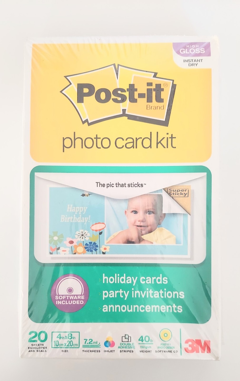 Post-it Photo Holiday Invitation Card Kit 4 X 8 Sticky Picture Paper & Software