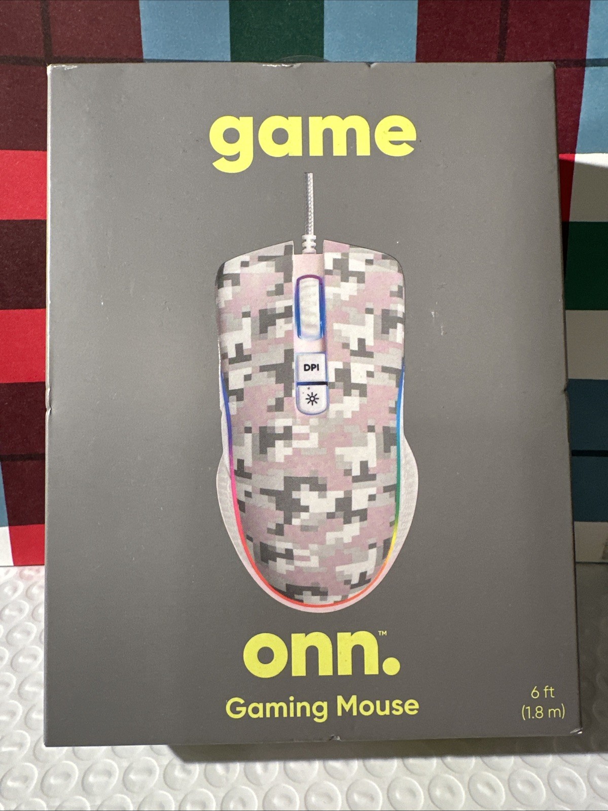 Onn 6ft Wired Gaming Mouse 7 LED Adjustable Lights DPI Adjustable Camo Pink New