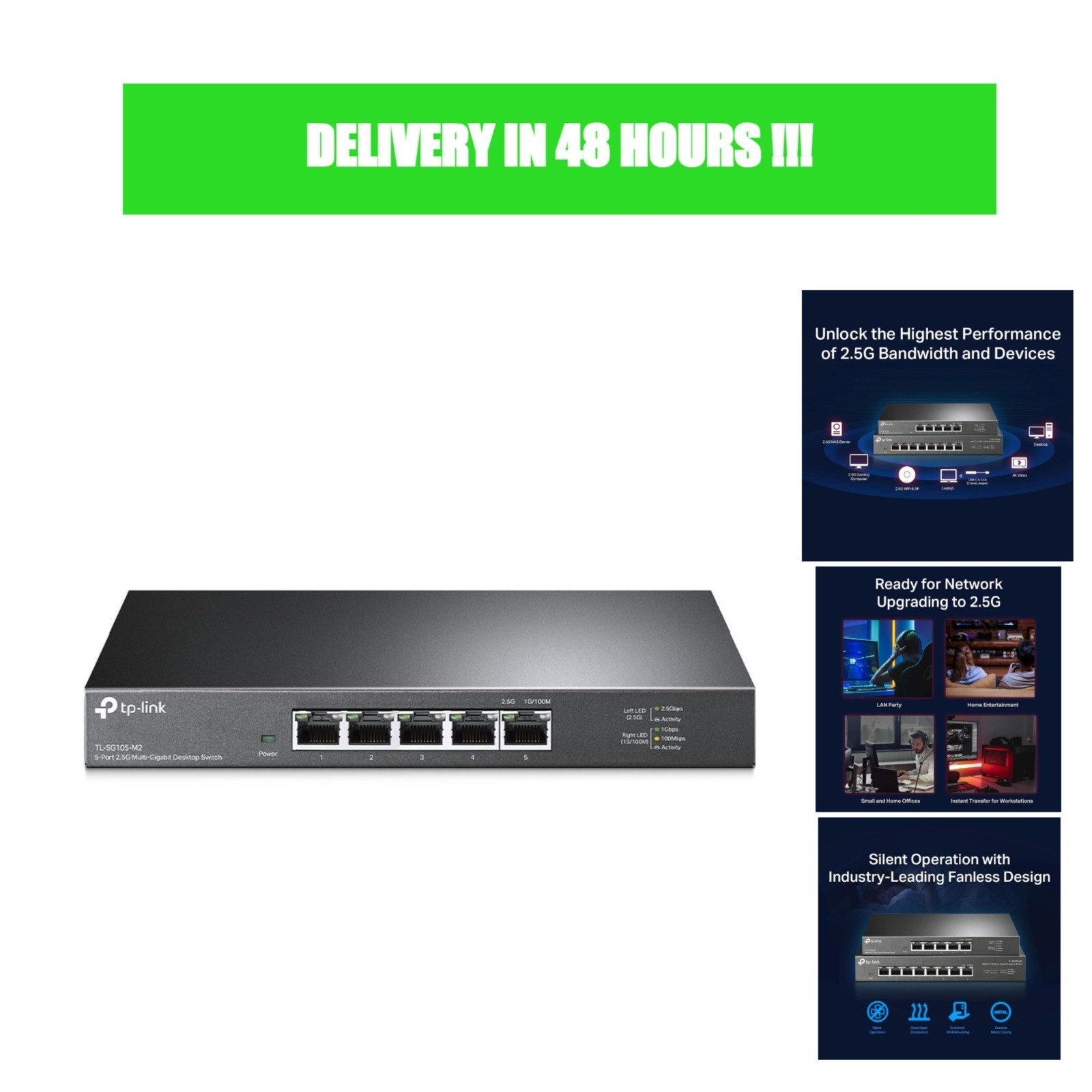 TP-Link TL-SG105-M2 5 Port 2.5G Multi-Gigabit Unmanaged Network Switch