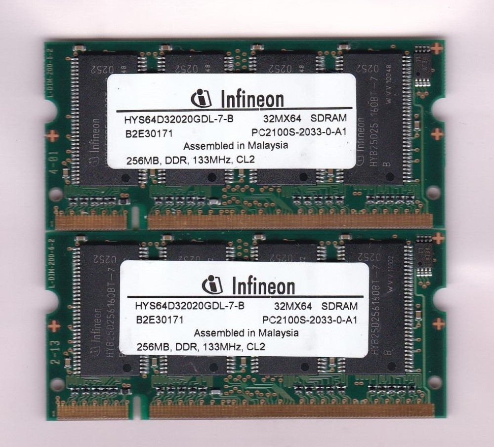 512MB 2x256MB PC-2100S INFINEON HYS64D32020GDL-7-B DDR-266 LAPTOP RAM DDR1 Kit