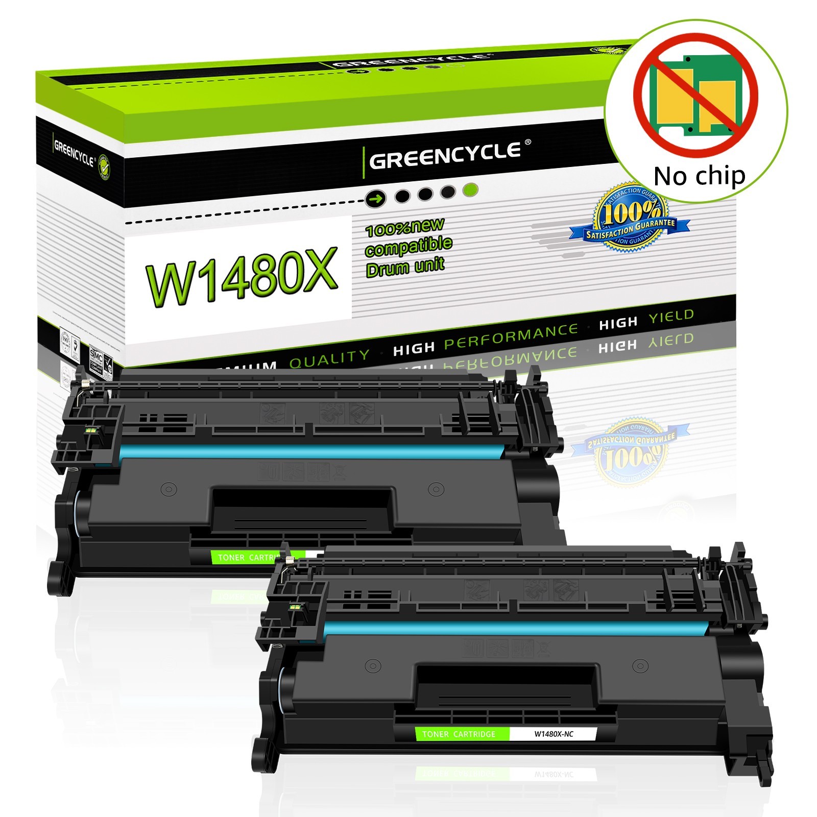 2PK W1480X Toner Cartridge without Chip for HP LaserJet Pro 4001dn MFP 4101fdw