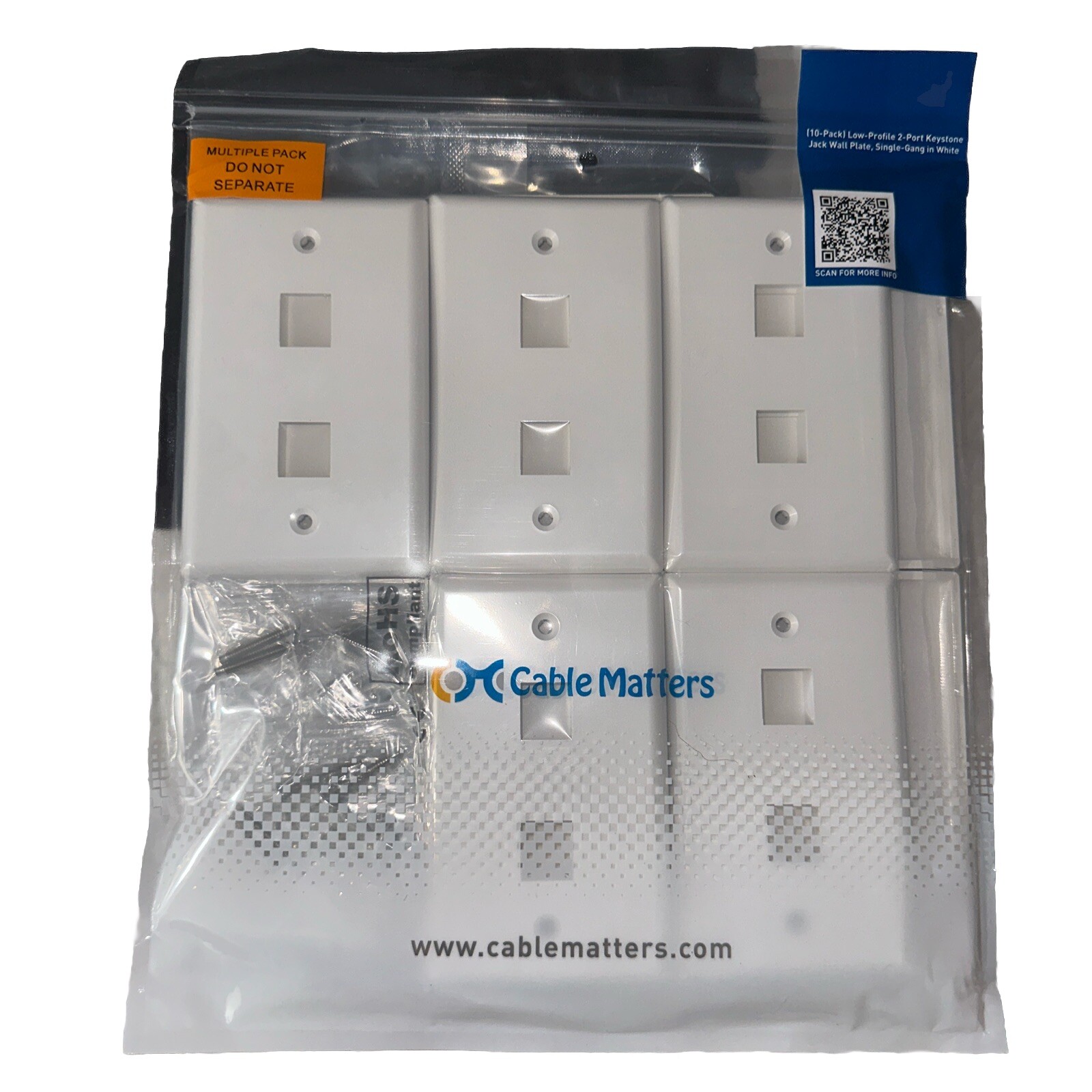UL Listed] 10-Pack Low Profile 2 Port Keystone Jack Wall Plate in White