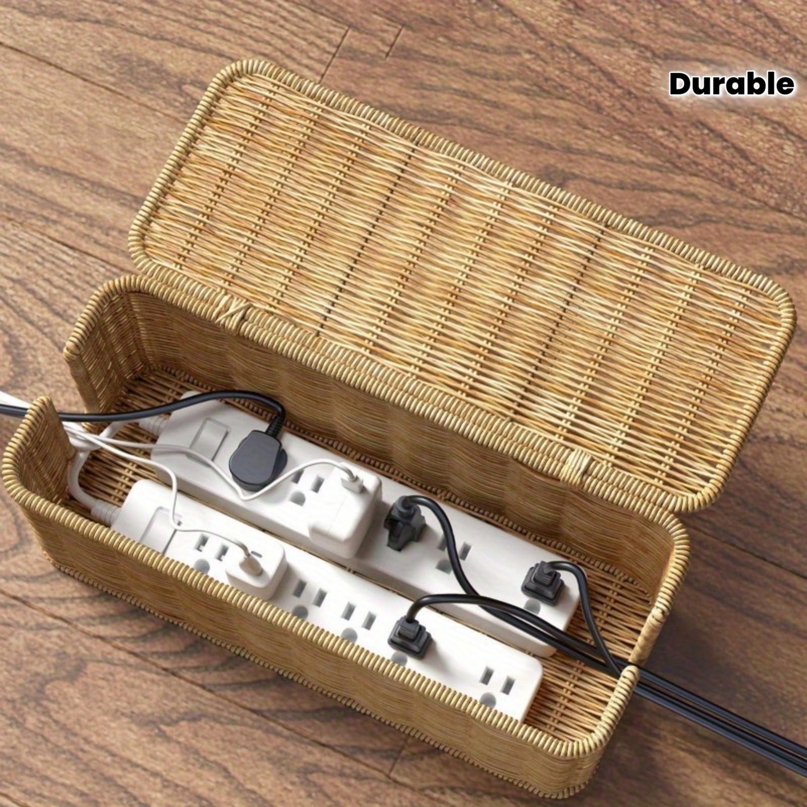 Woven Cable Management Box Organizer with Lid for Home Office Desk