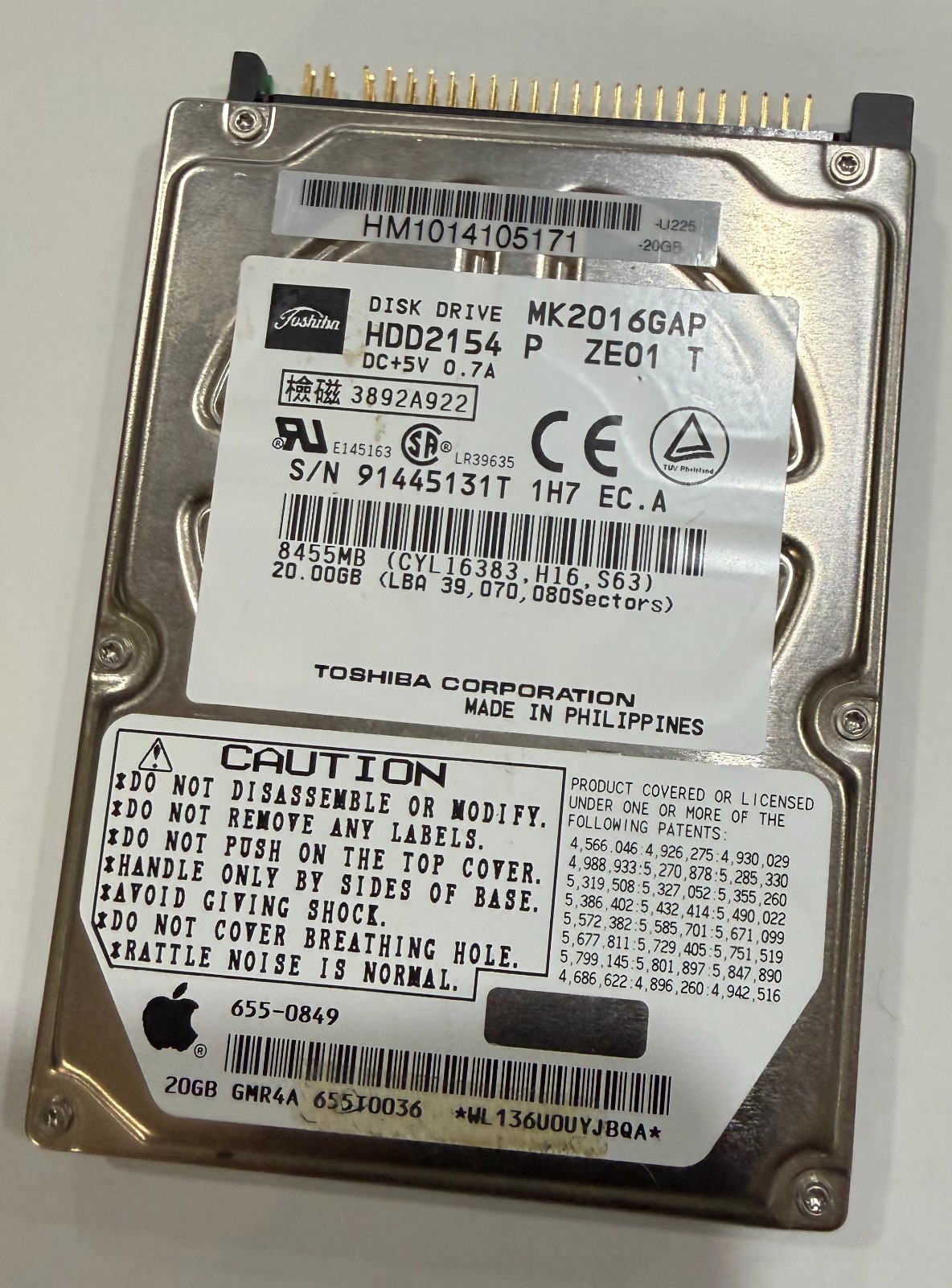 Genuine 20GB Toshiba MK2016GAP 2.5" IDE / ATA HDD with Apple P/N: 655-1054