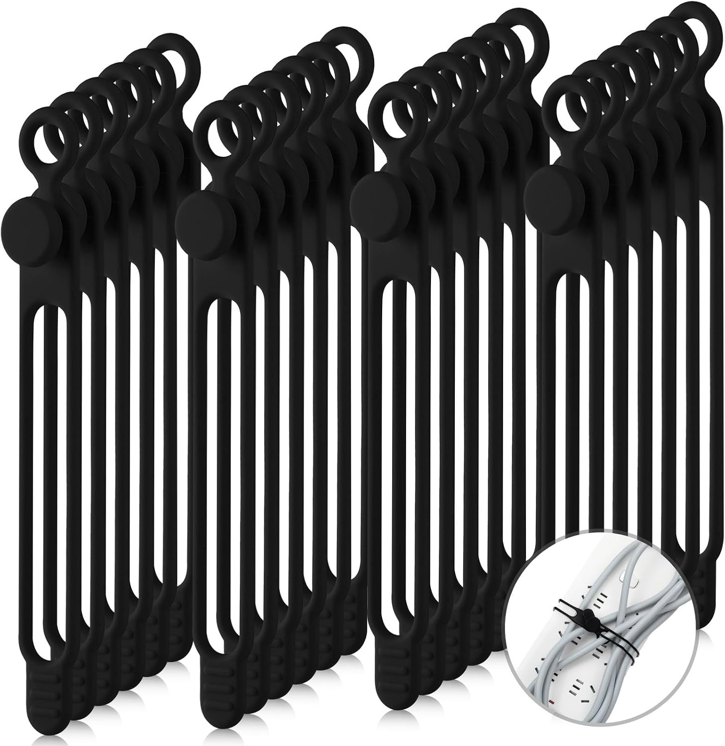 40 Pcs Silicone Cable Ties Reusable Holder Adjustable Straps Multipurpose Chargi