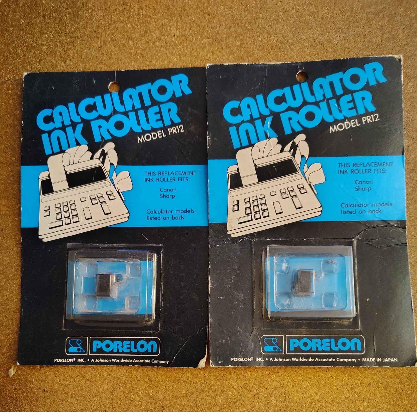 2 Porelon PR12 Calculator Ink Rollers Black (Canon, Sharp, TI-5005, Unisonic)NOS