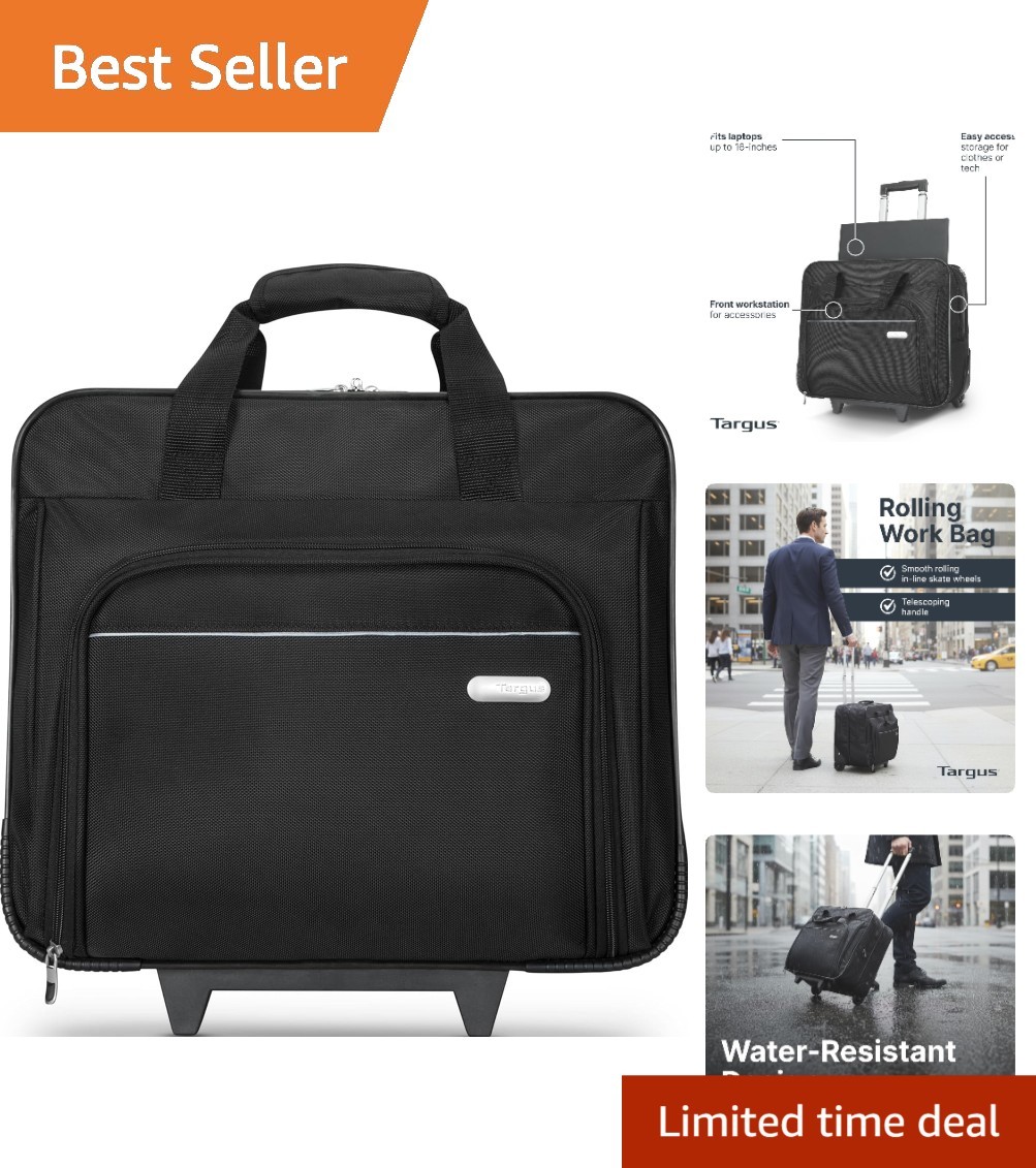 Elegant 16-Inch Rolling Laptop Case – Black, Foam Padded for Protection