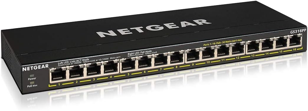 16 Port PoE Gigabit Ethernet Unmanaged Network Switch GS316PP Essentials Model
