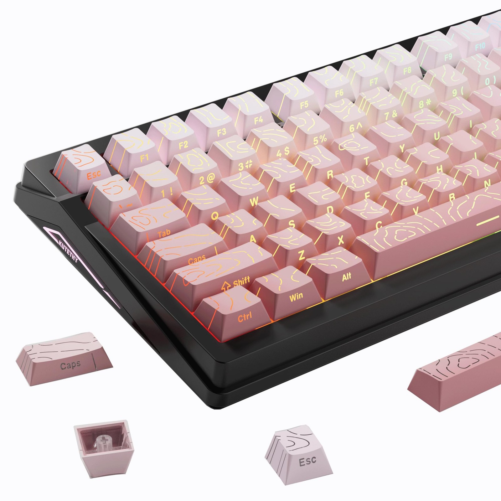 135 Key Gradient Pink Topographic PBT Keycaps Side Print Shine Through Set