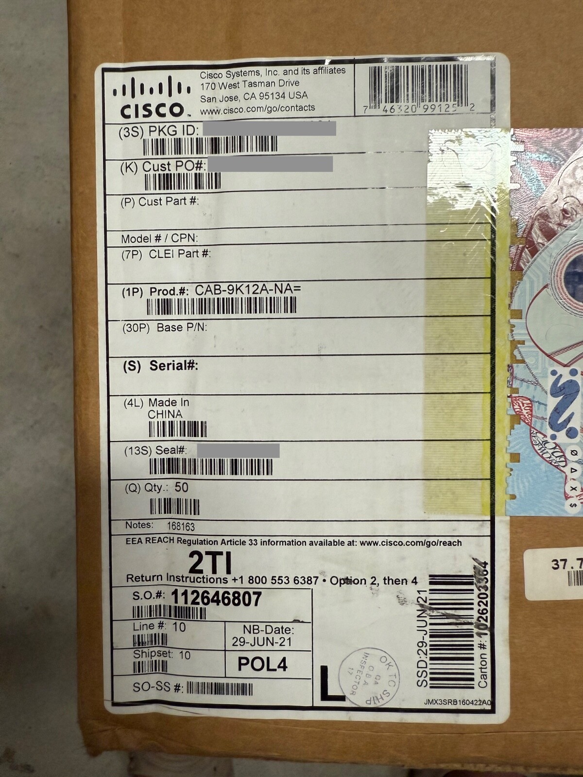 Cisco CAB-9K12A-NA= 8.2 Ft Power Cord for Cisco Switch - New in Box - Lot of 5x