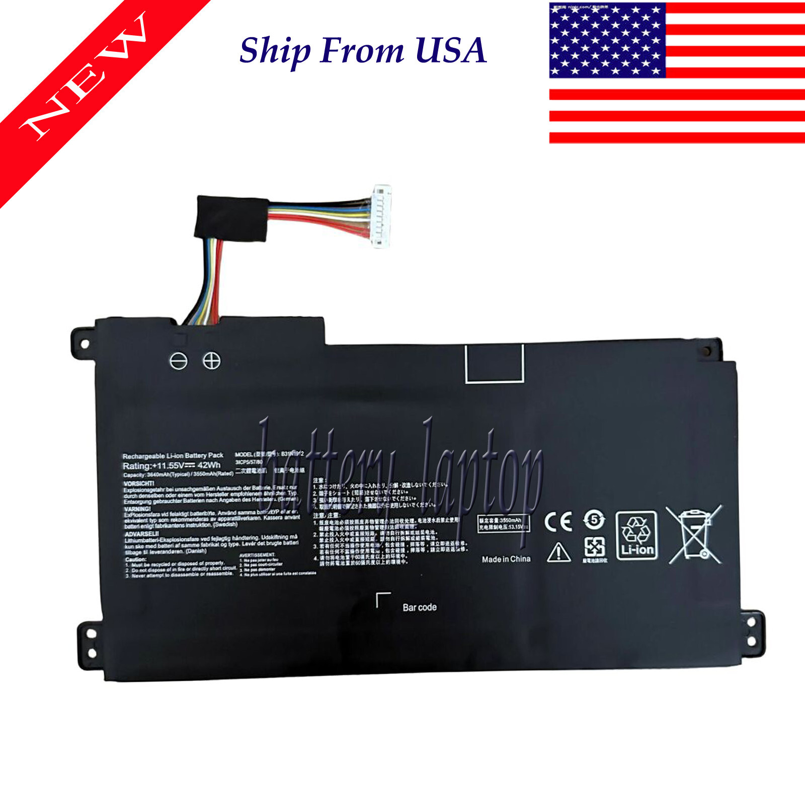 Battery For ASUS ASUS L510 L510M 15.6" Laptop Battery 11.55V 42Wh B31N1912
