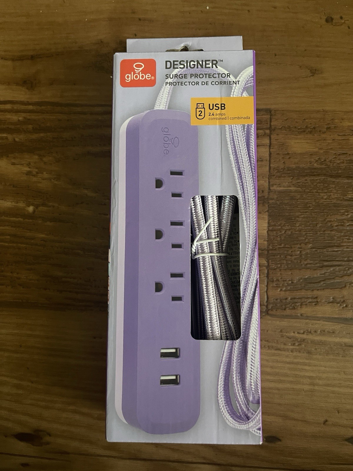 Globe Electric  Designer 3-Outlet USB Surge Protector Power - Purple