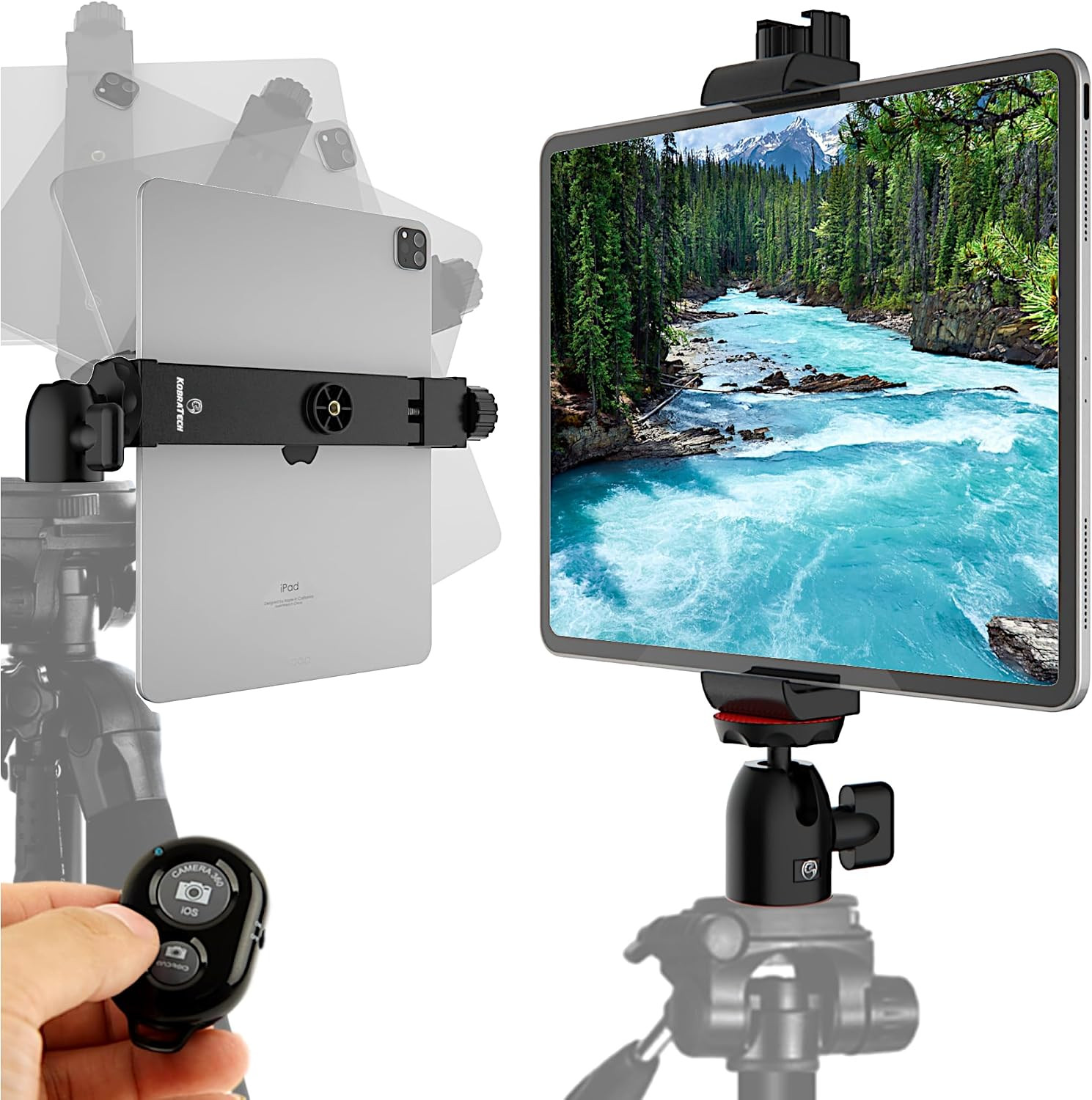 iPad Tripod Mount Adapter with Bluetooth Remote - Works With All Tablets