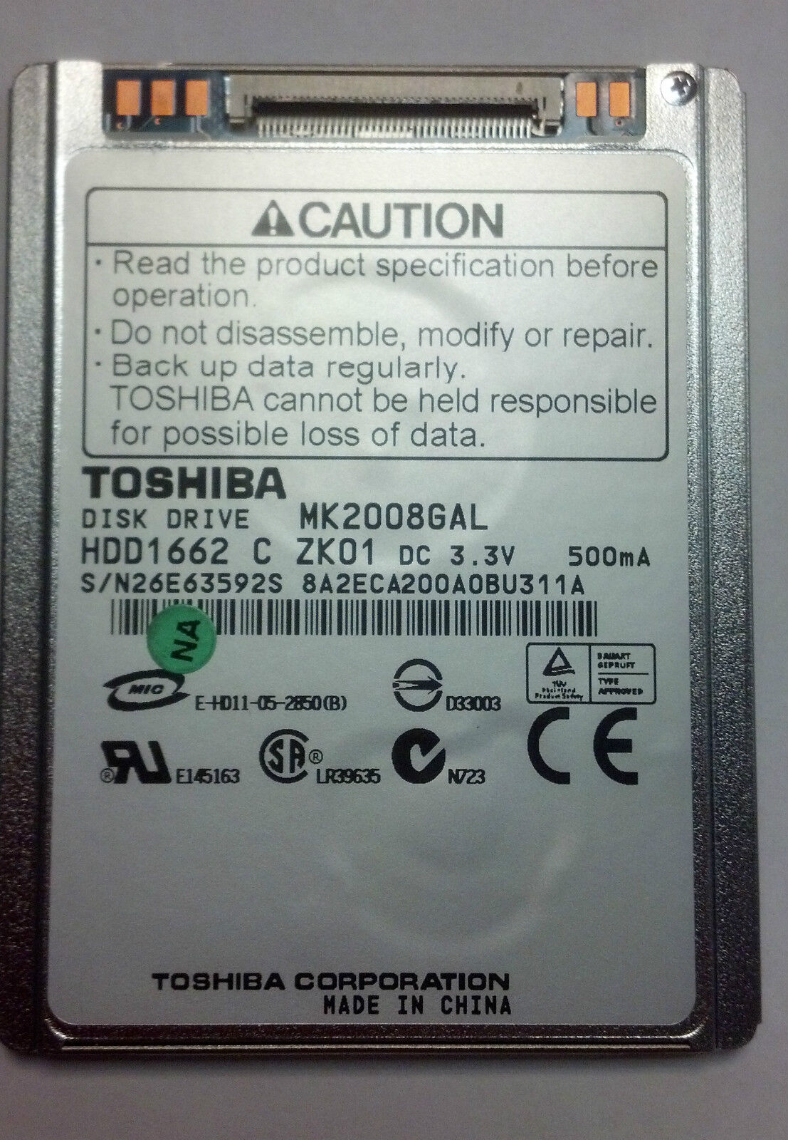 TOSHIBA MK2008GAL 20GB ZIF 1.8