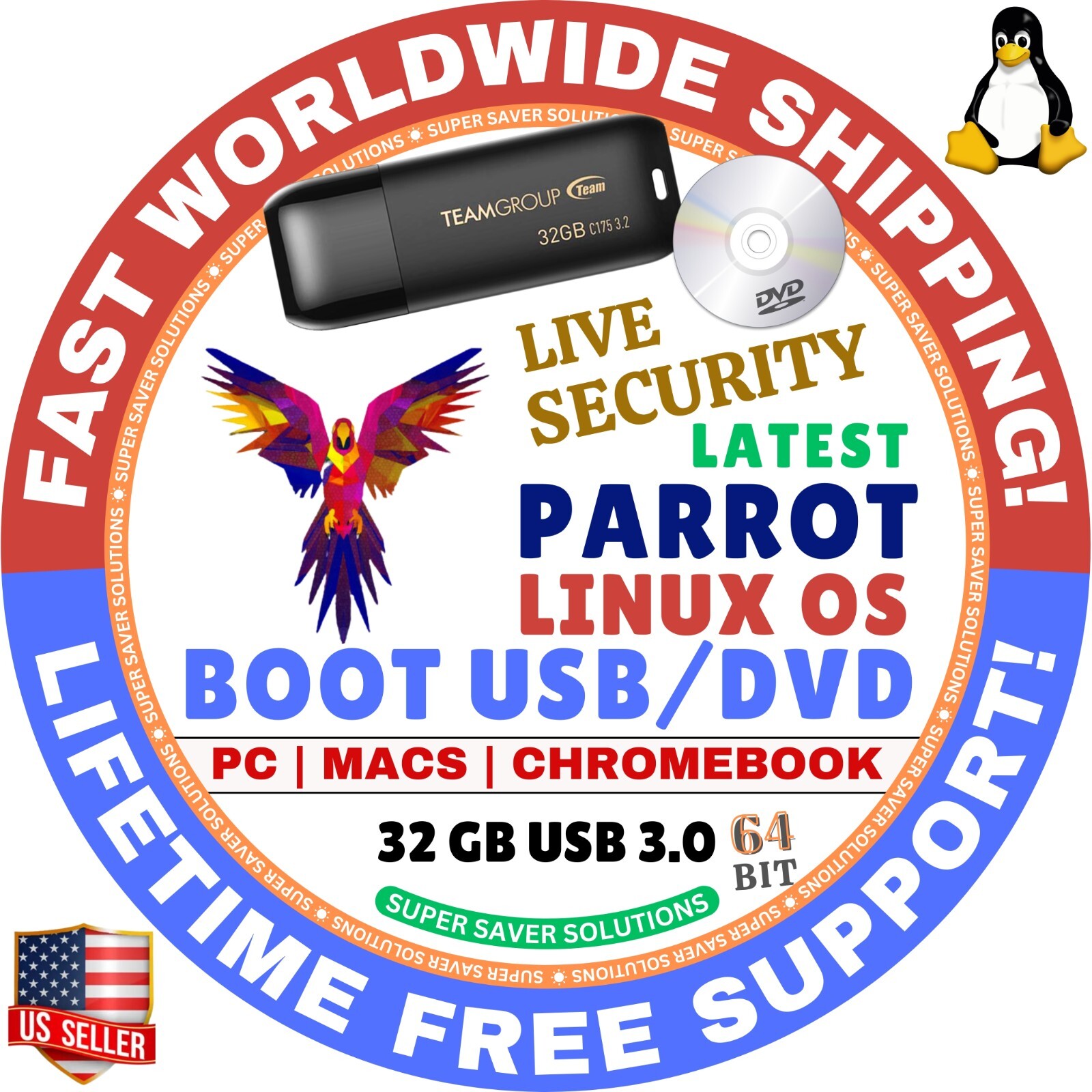 PARROT LINUX OS LIVE/FULL 64BIT VIRTUAL SECURITY HOME HTB | MAC/PC | DVD/USB