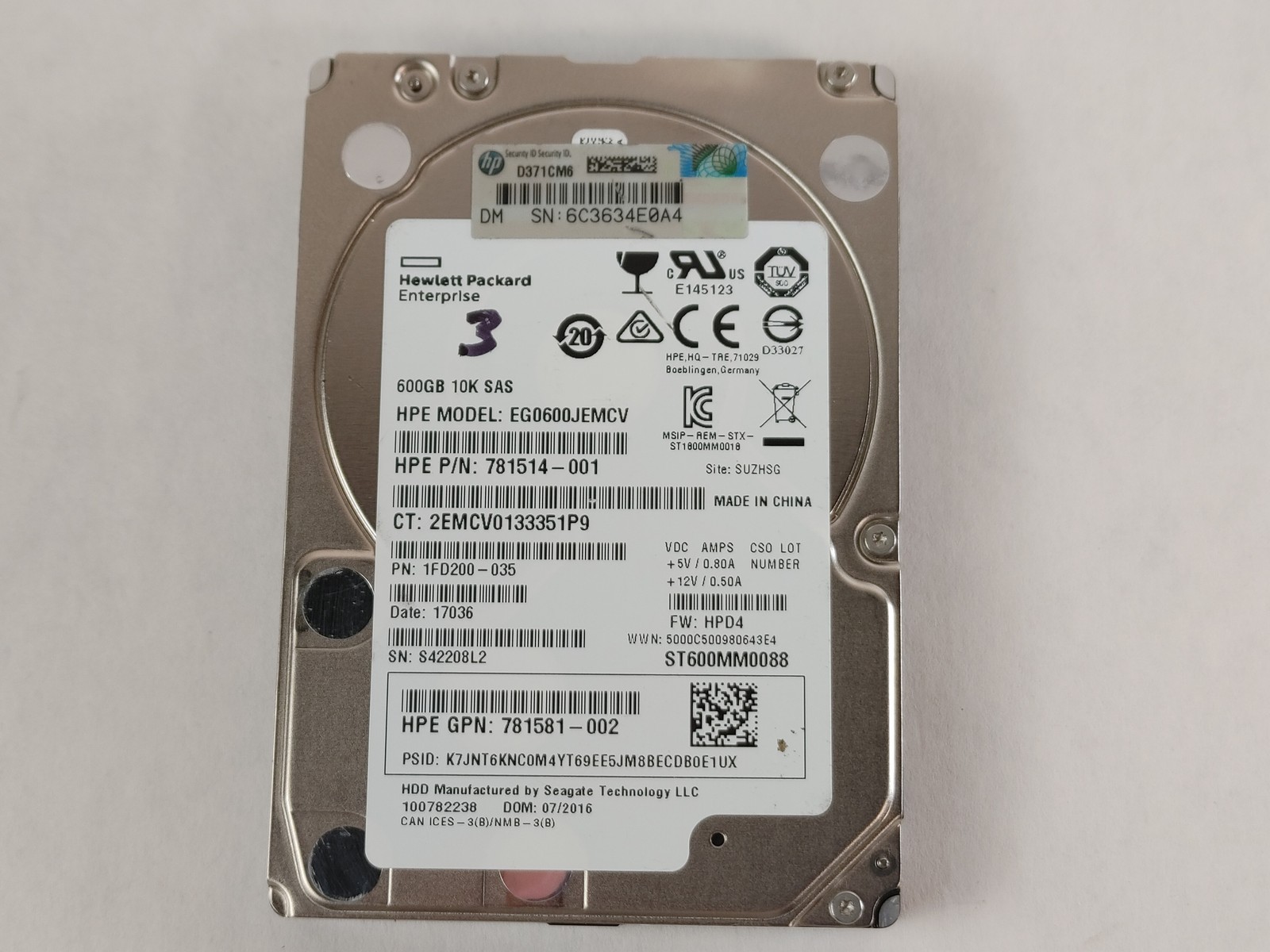 Seagate HP ST600MM0088 600 GB 2.5 in SAS 3 Enterprise Hard Drive
