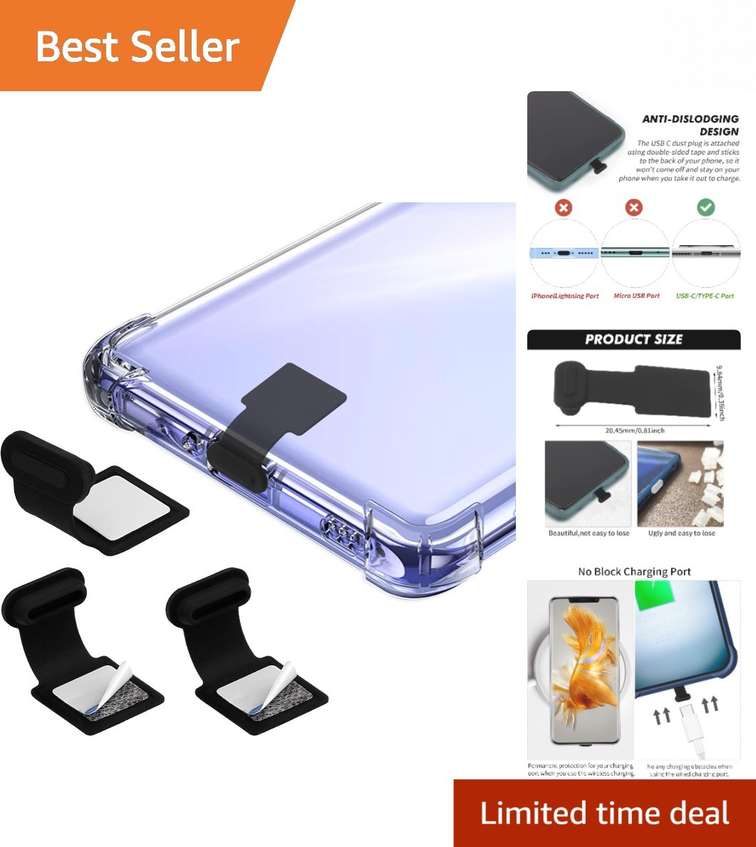 Effortless Installation USB C Dust Protectors - 3pcs Anti-Dust Caps, Black