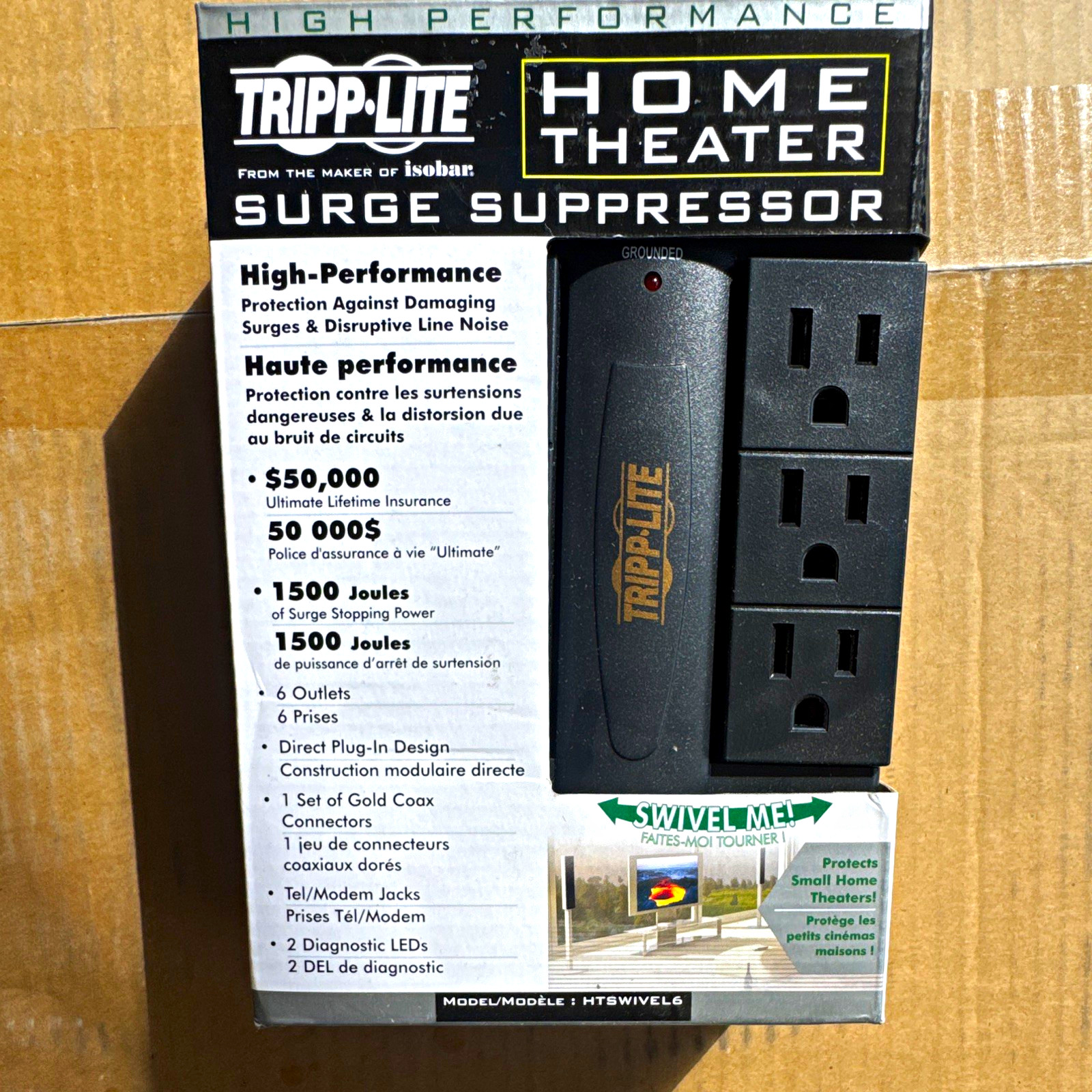 Tripp Lite HTSWIVEL6 Surge Protector 6-Outlet 1500J 120V 15A