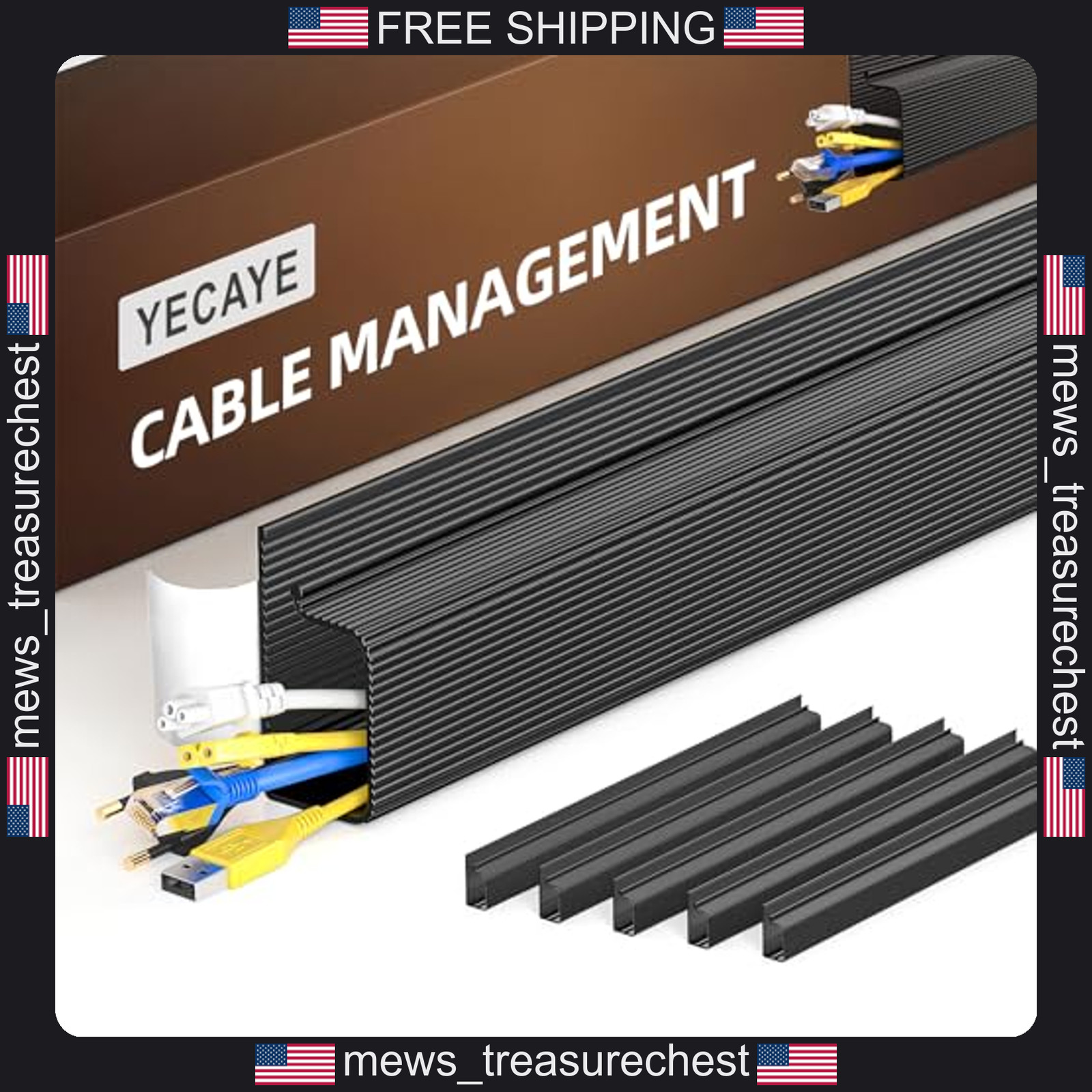 Cable Management J Channel Set 6 Pack Black for Desk & Office