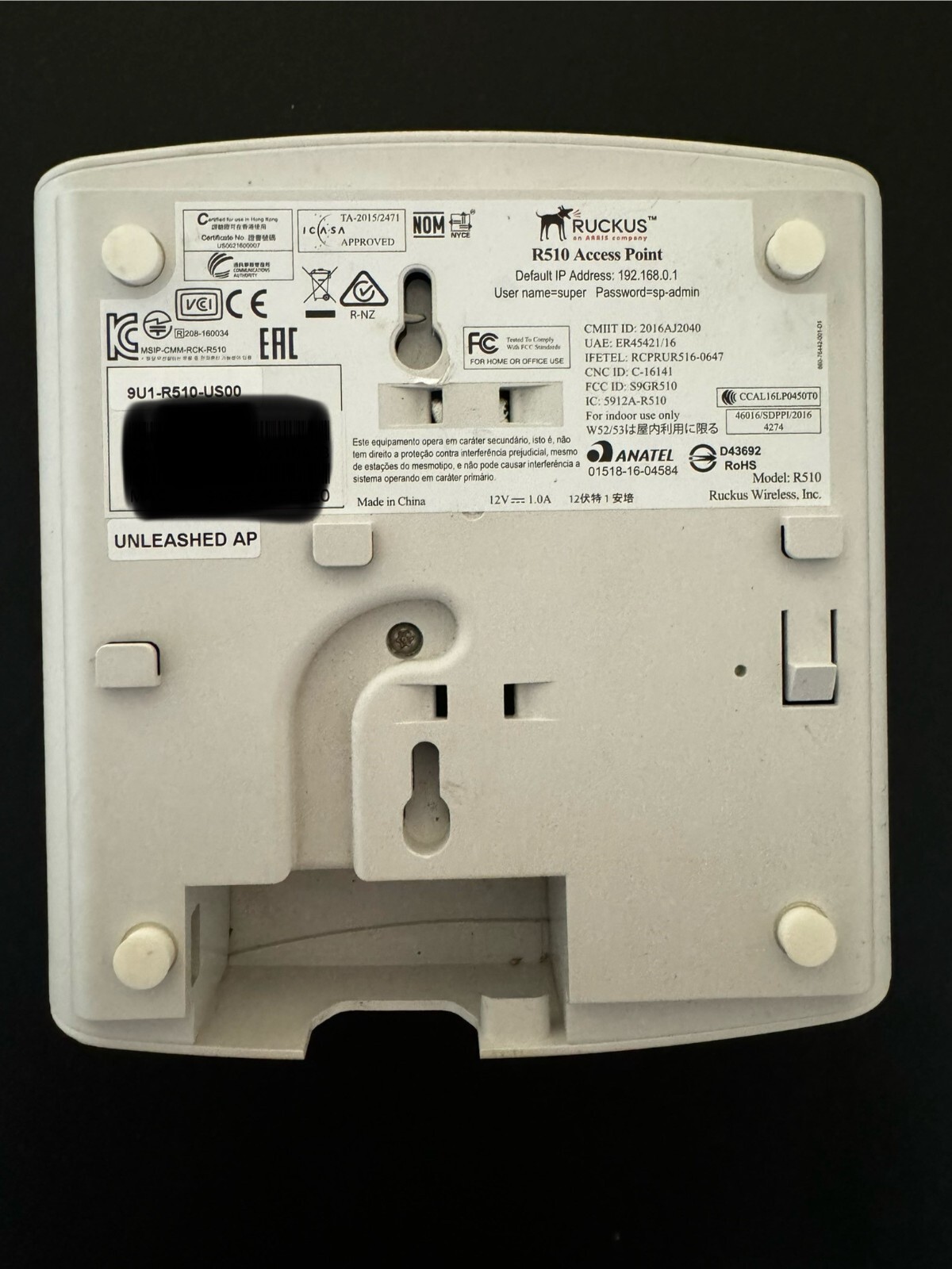 Ruckus Wireless ZoneFlex R510 Wireless Access Point (9U1-R510-US00)