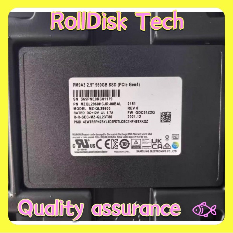 New Samsung PM9A3 960GB 2.5” SSD U.2 PCle 4.0 X4 MZQL2960HCJR-00BAL