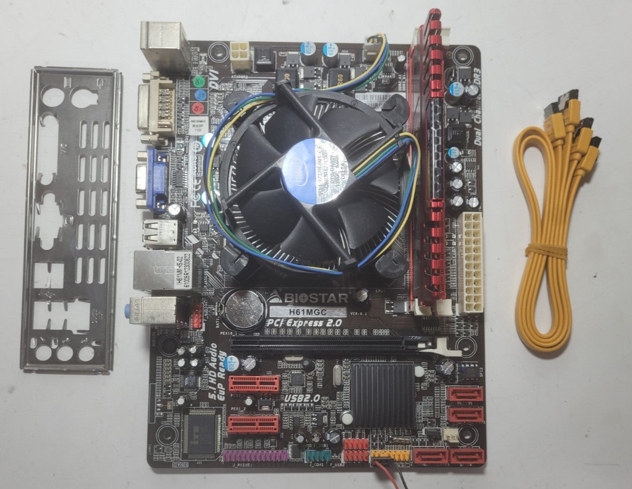 Biostar H61MGC Motherboard Core I3-2100 8GB RAM, IO Shield # 1791