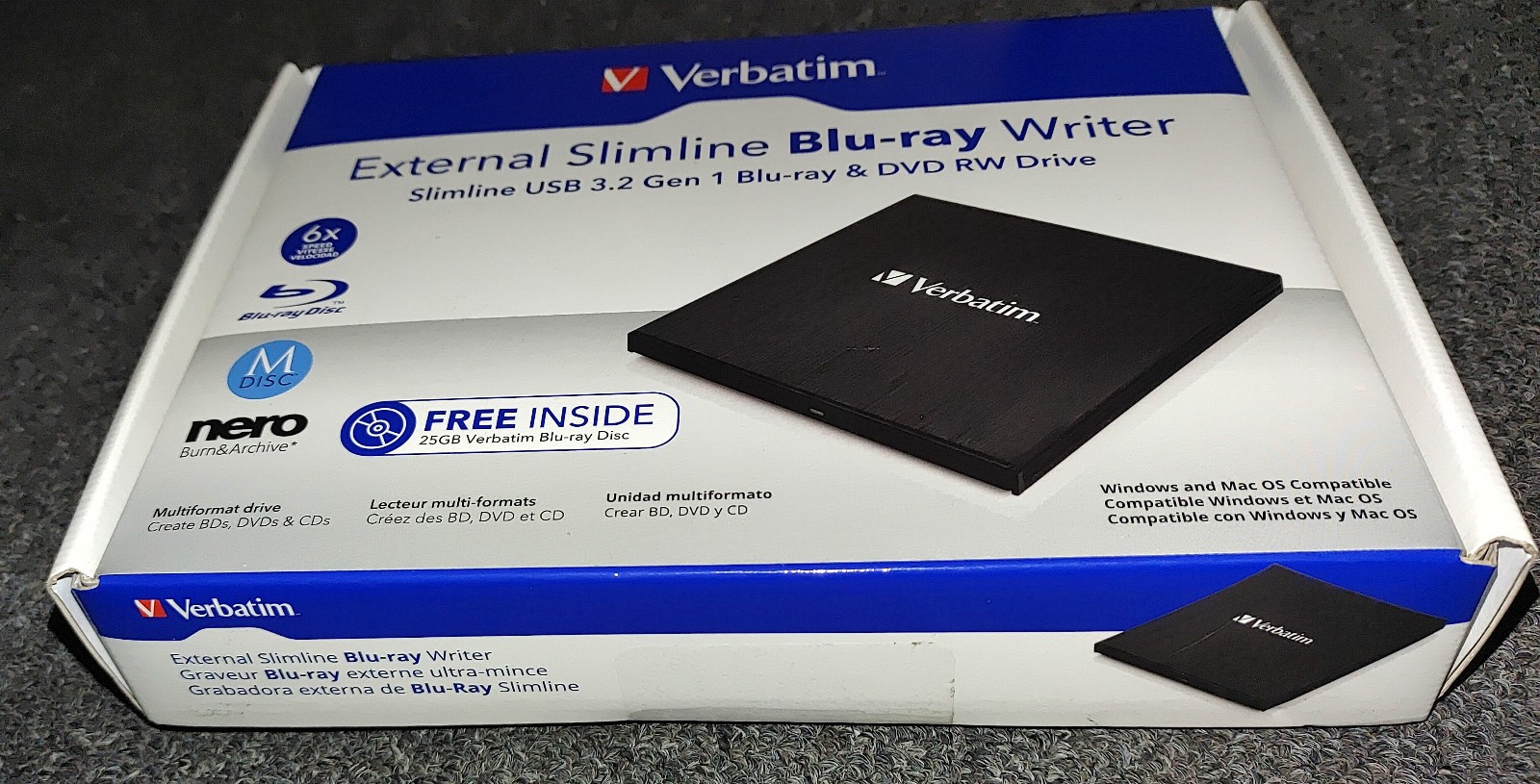 Verbatim 43890 External Slimline BLU-RAY Writer BR USB Gen 1 DVD RW Drive New
