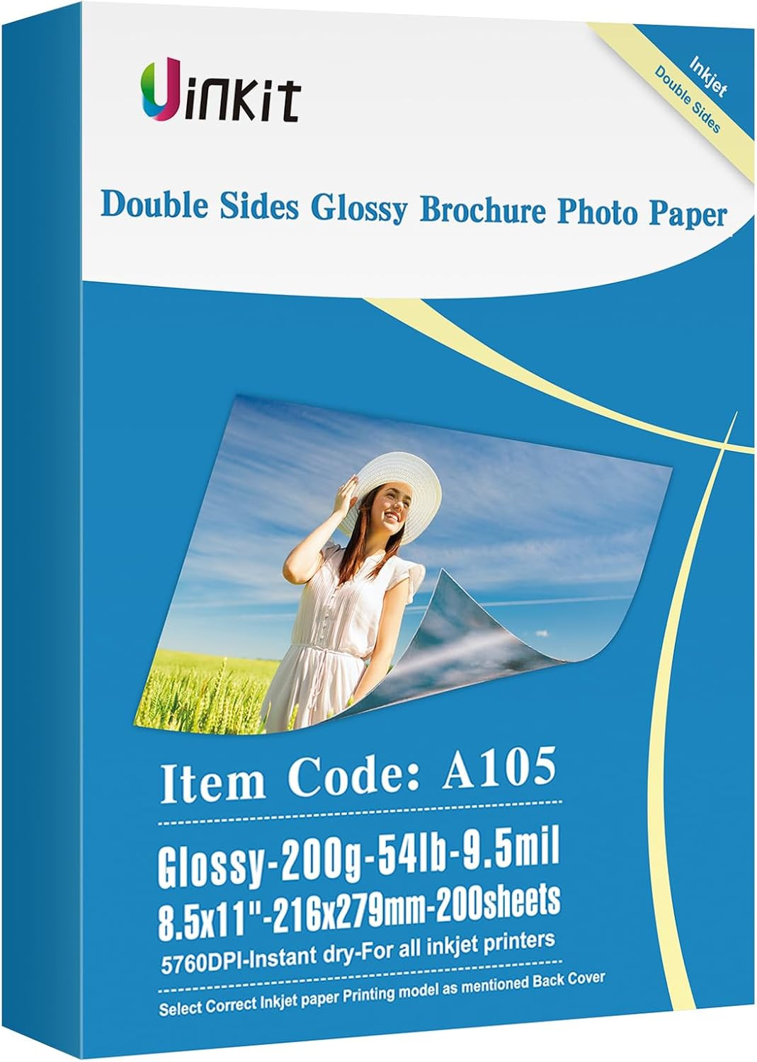 Uinkit Double Sided Photo Paper Glossy 8.5X11 54Lbs Inkjet for Dye Ink