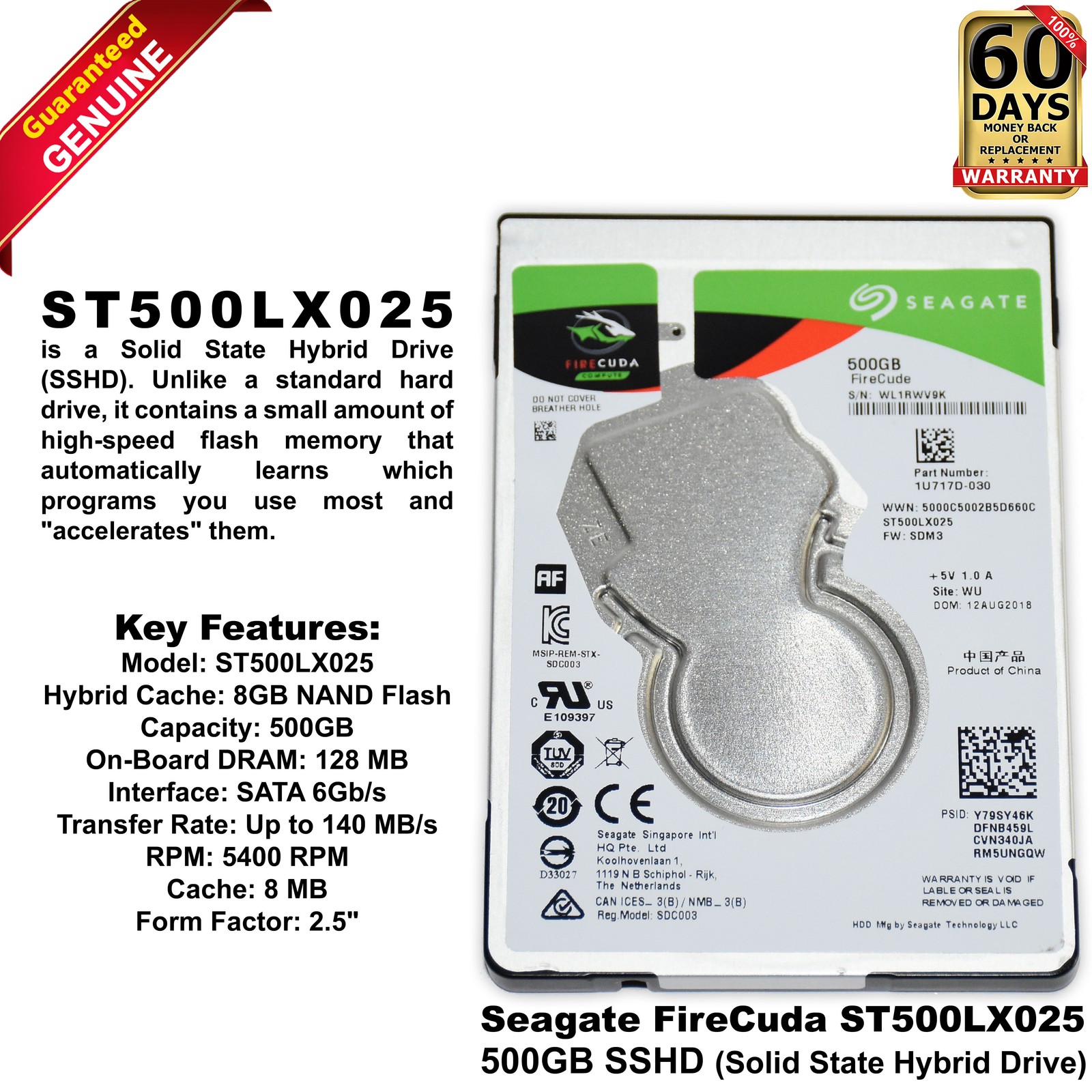 Seagate FireCuda Compute 500GB SATA 6G 5.4K cMLC 2.5" Hard Drive SSHD ST500LX025