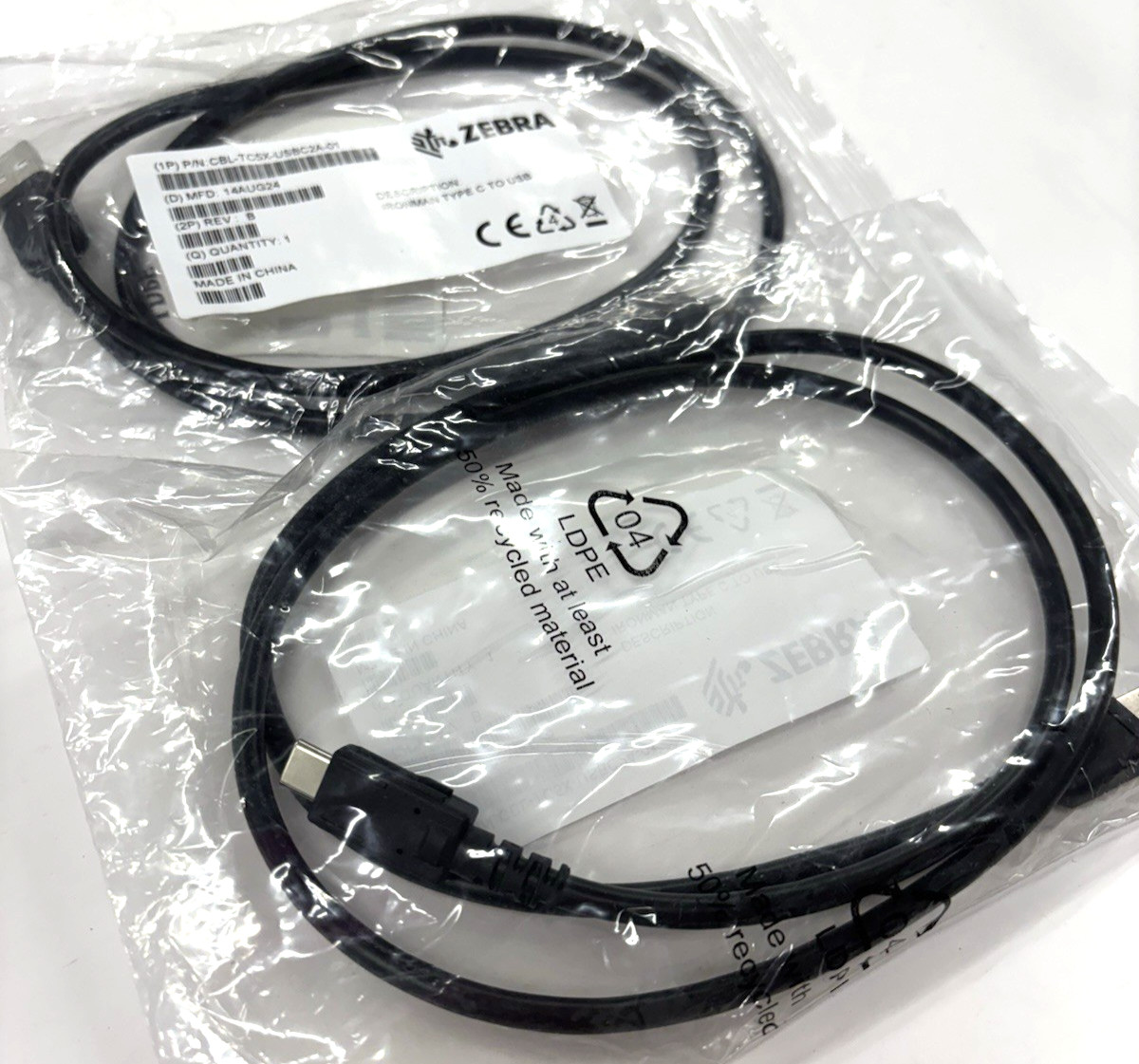 2 Pack Zebra CBL-TC5X-USBC2A-01 Ironman Type C to USB A Cables 3.3ft (1m)