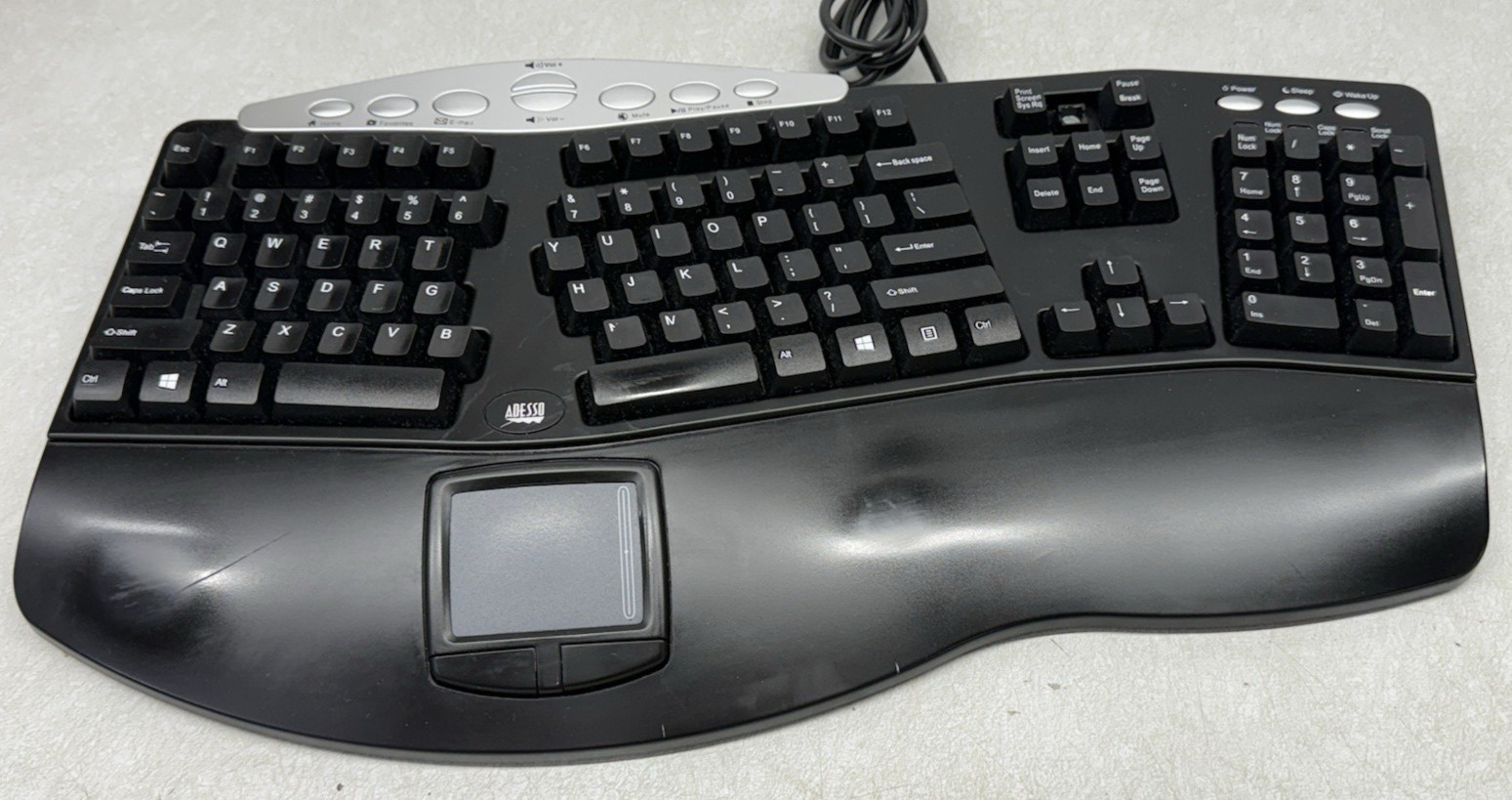 Adesso PCK-308UB Ergonomic Wired Keyboard w/ Built In Touchpad USB