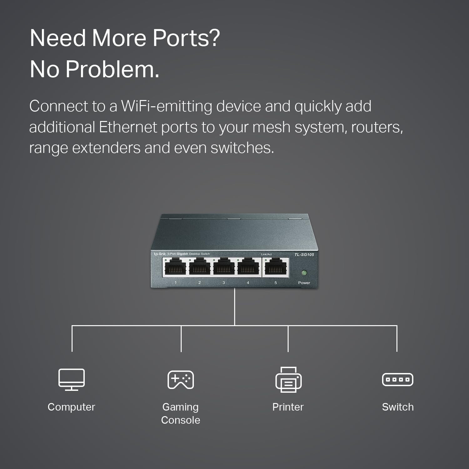 TP-Link TL-SG105 5 Port Gigabit Ethernet Switch Unmanaged Fanless Metal Plug Pla