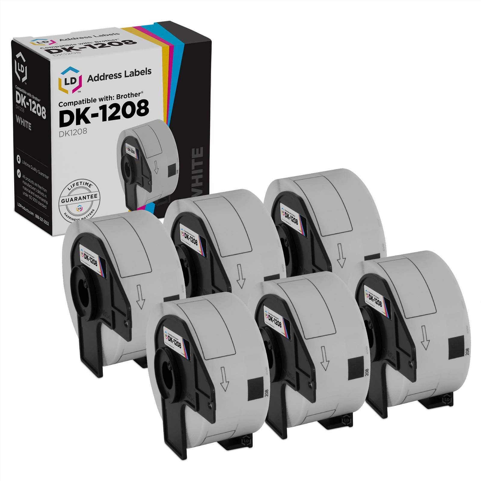 LD Compatible Brother DK-1208 6 Rolls of Address Labels / 1.4 in x 3.5 in