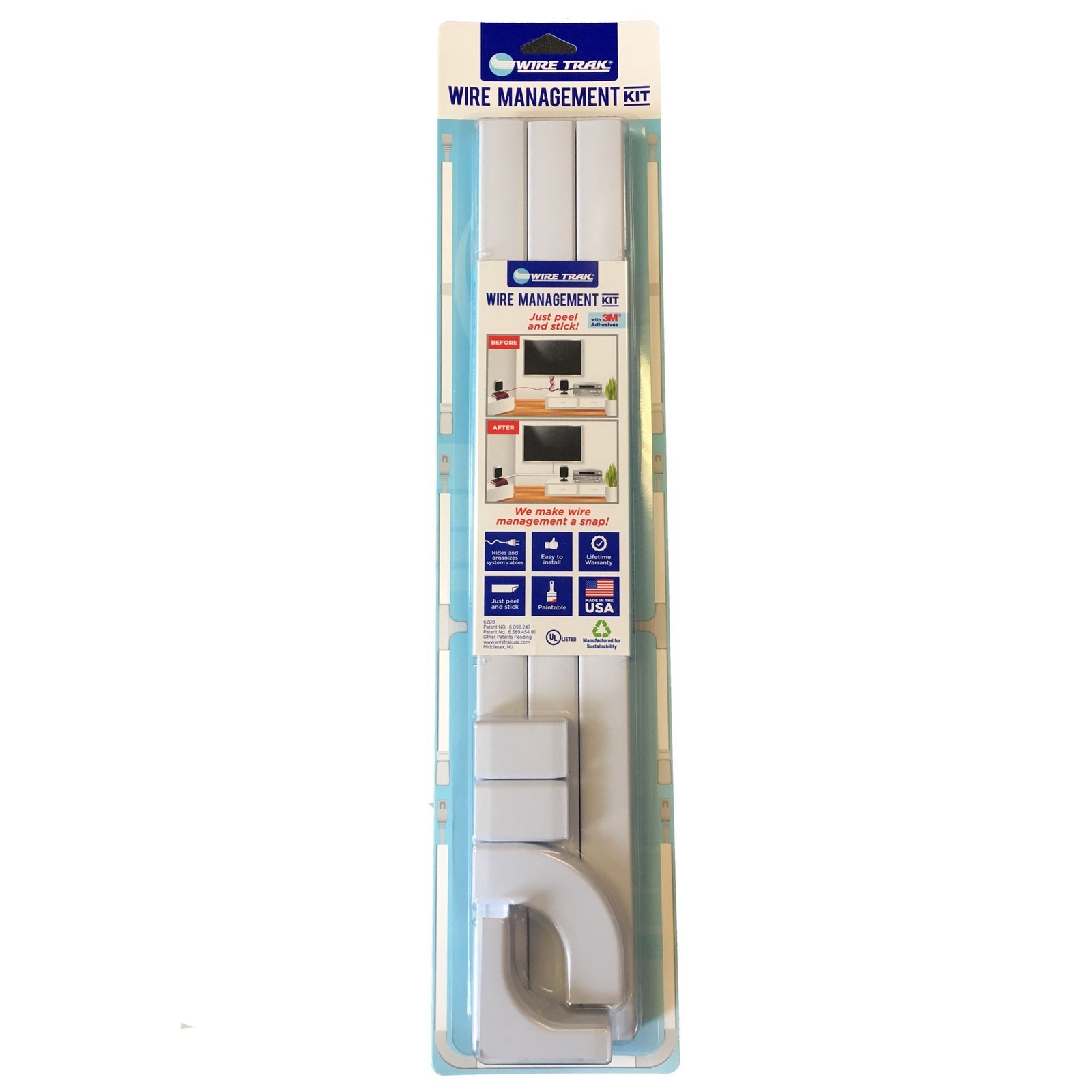 Wire Trak Wire Management Kit 54" White Paintable Peel Stick Cable Organizer
