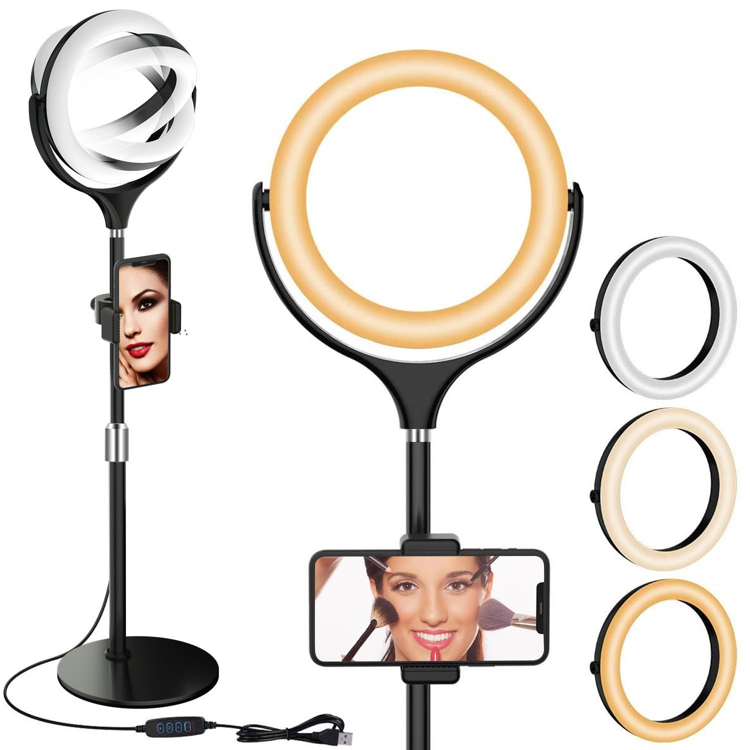8 inch Desk Ring Light with Stand, Adjustable Computer Circle Light for Video...
