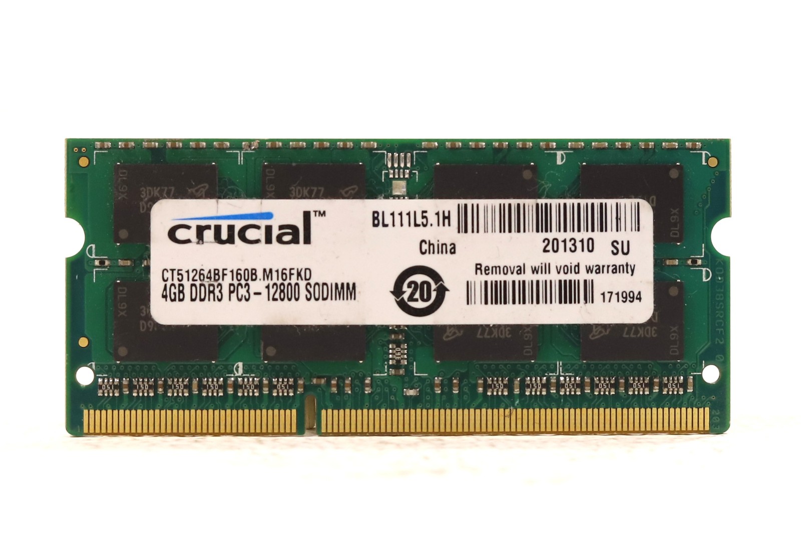 Crucial 4GB PC3-12800 DDR3-1600MHz Laptop Memory P/N:CT51264BF160B.M16FKD Tested