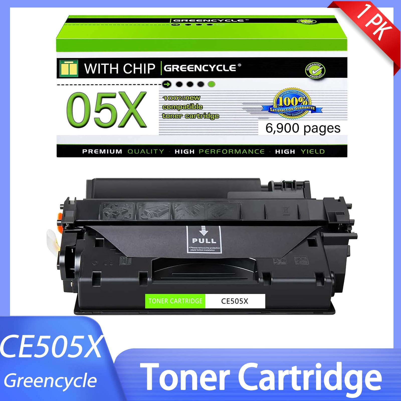 1x High Yield Toner Cartridge Replacement for HP 05X CE505X Use with P2050 P2055