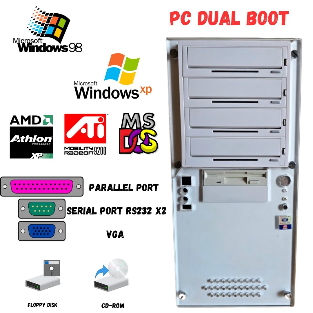 PC Retrogaming DualBoot Windows 98/XP AMD Athlon XP Biostar M7VIT ATI 9200 MsDos