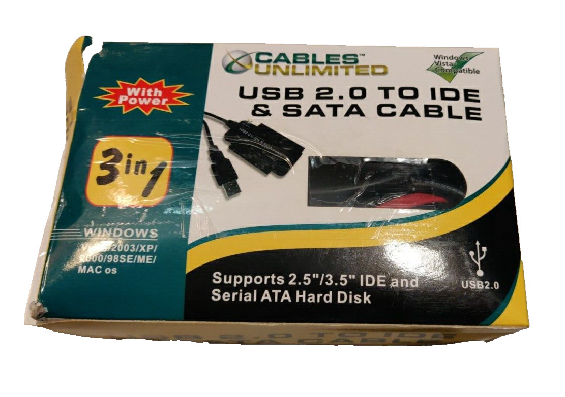 CABLES UNLIMITED USB - 2.0 TO IDE & SATA CABLE ADAPTER USED